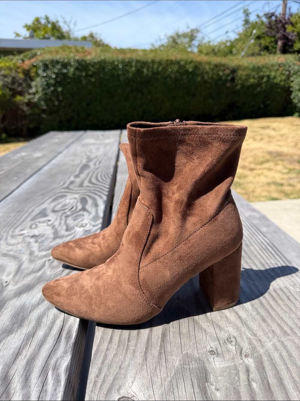 Old Navy Brown Suede High Block Heel Ankle Booties